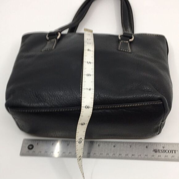 Vintage Fossil Black Leather Compact Satchel Bag with contrast cream stitching - Picture 16 of 16